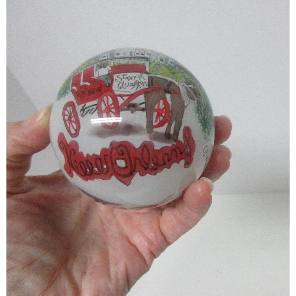 Vintage Ne'Qwa Style New Orleans St. Louis Cathedral Hand-Painted Glass Ball Chr
